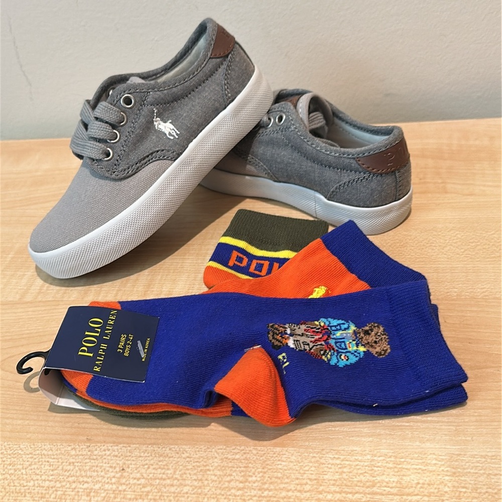 Polo Luwes Gray Canvas Sneakers (New) and 3 Pack Colorful Polo Socks